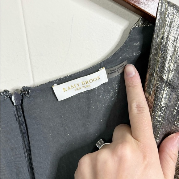 Ramy Brook Elise Metallic Party Silk Mini Dress in Platinum Sz 4 - Picture 6 of 10